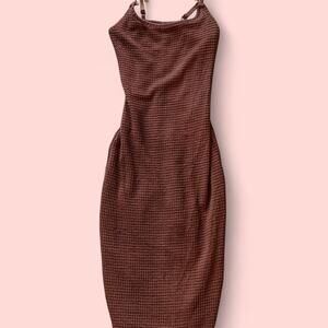 Brown waffle knit maxi dress